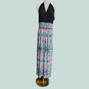London Times Black Halter Maxi Dress